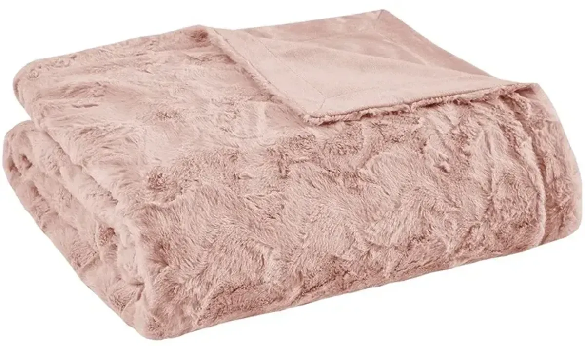 Olliix by Madison Park Zuri 1 Blush Oversized Faux Fur Throw