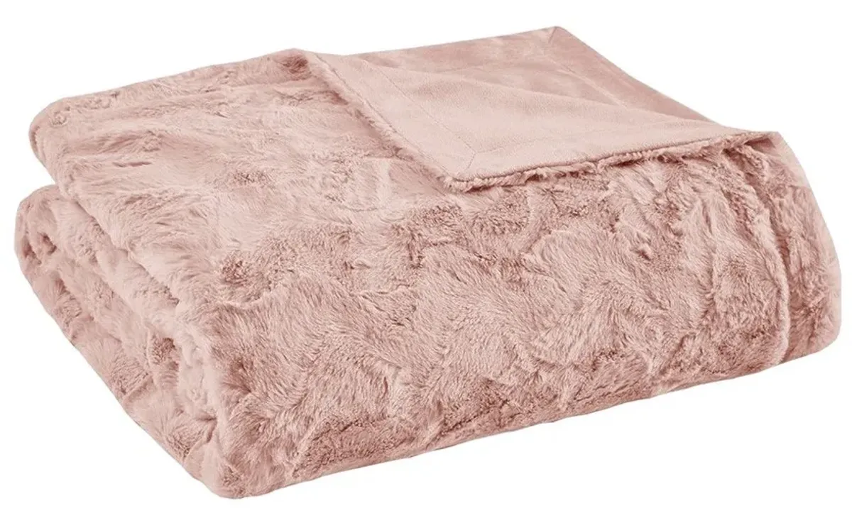 Olliix by Madison Park Zuri 1 Blush Oversized Faux Fur Throw