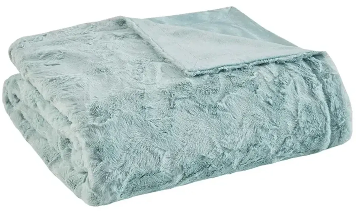 Olliix by Madison Park Zuri 1 Aqua Oversized Faux Fur Throw