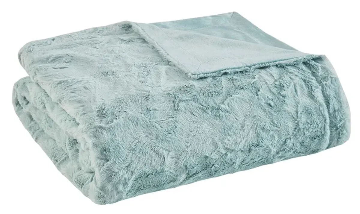 Olliix by Madison Park Zuri 1 Aqua Oversized Faux Fur Throw