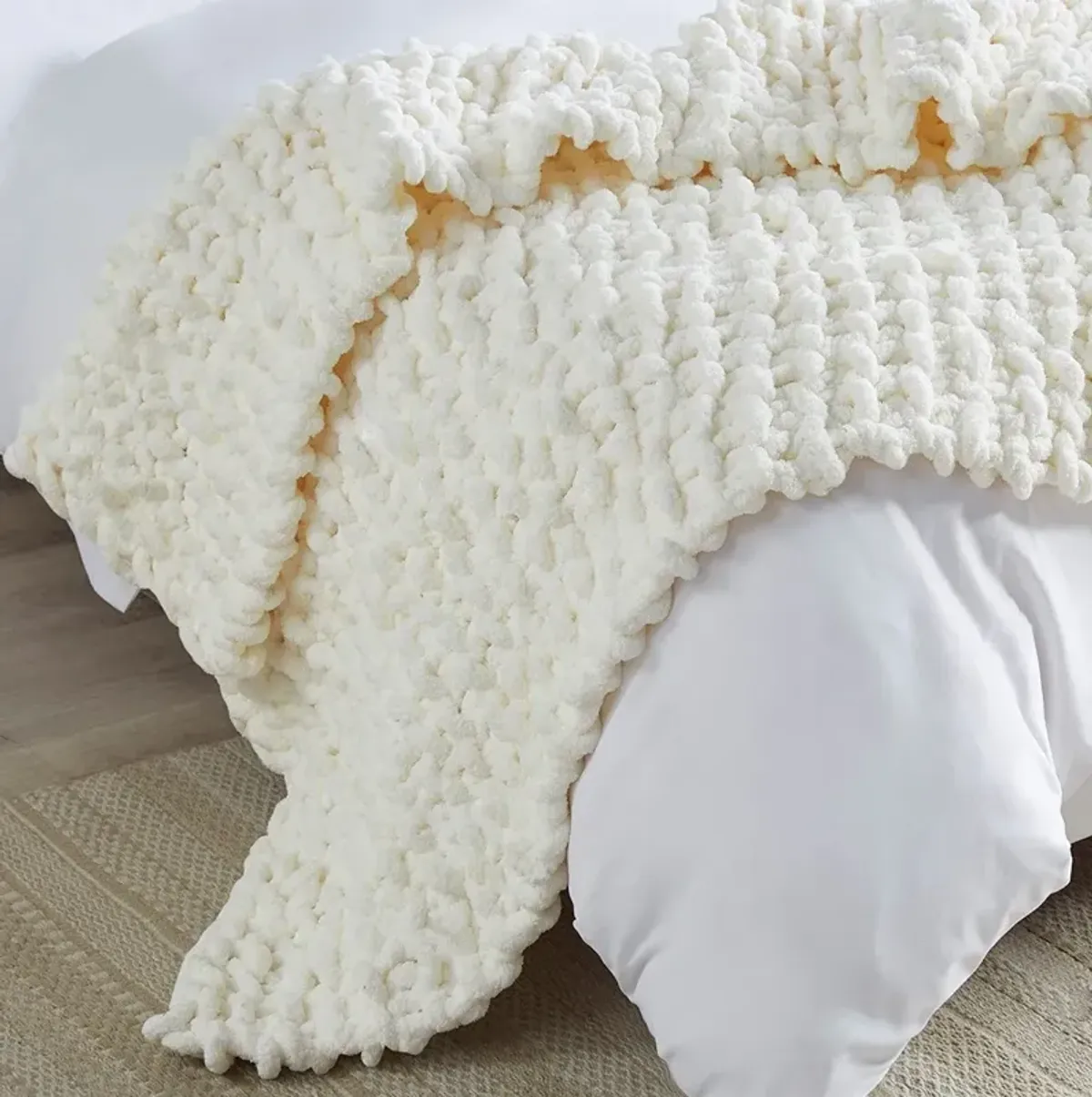 Olliix by Madison Park Chenille Chunky Knit Ivory Throw