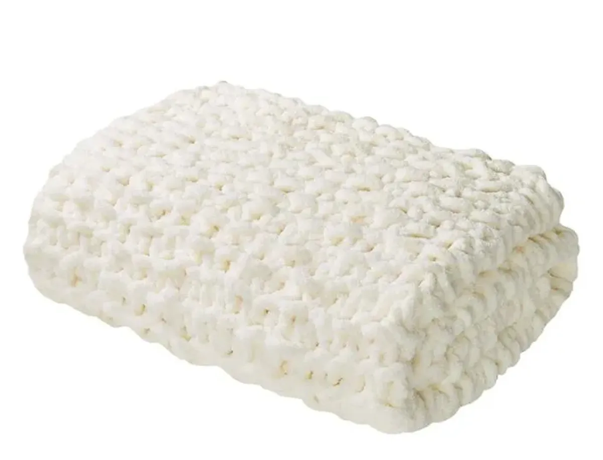 Olliix by Madison Park Chenille Chunky Knit Ivory Throw