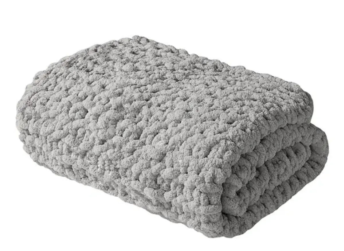 Olliix by Madison Park Chenille Chunky Knit Grey Throw