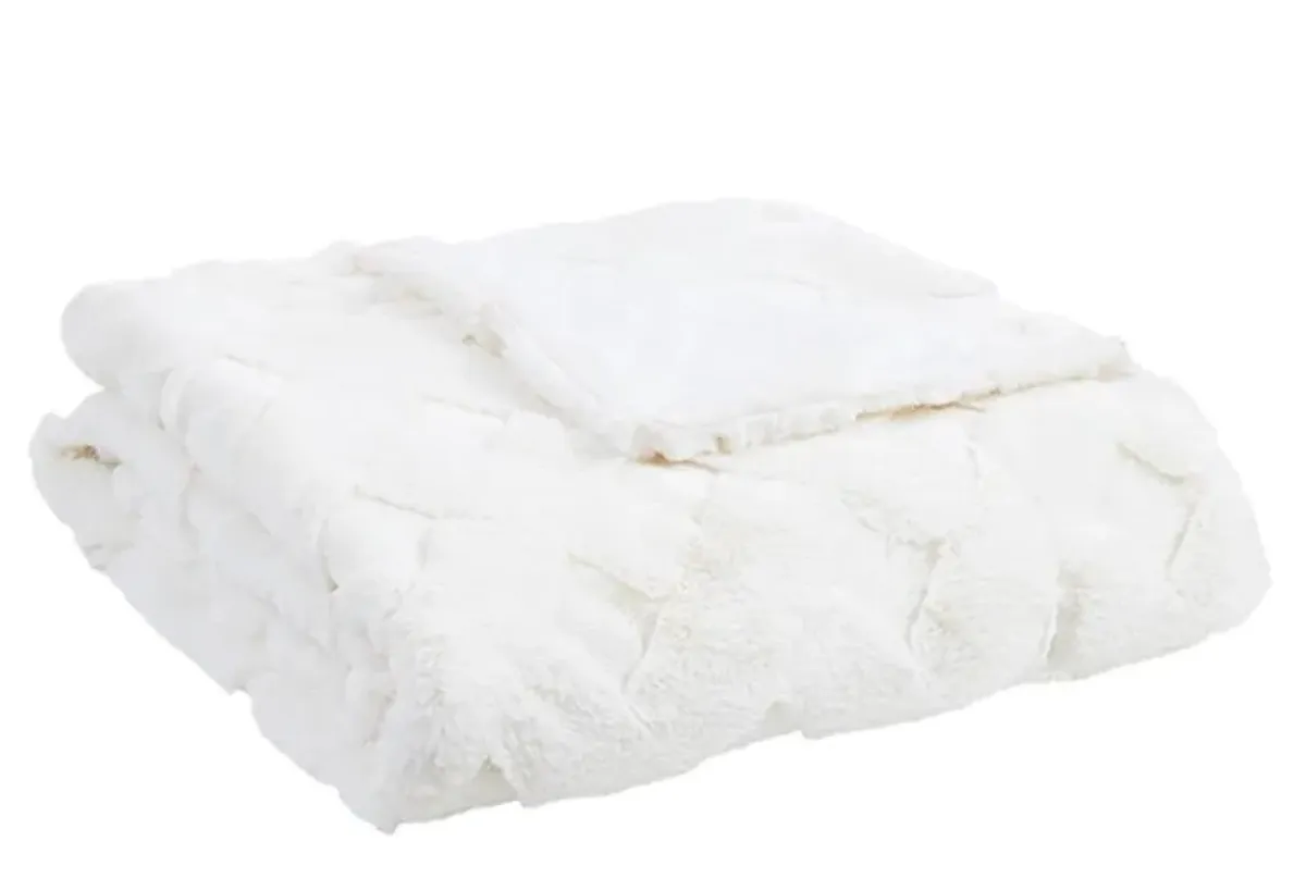 Olliix by Madison Park Claire Luxury Basketweave Ivory Faux Fur Throw