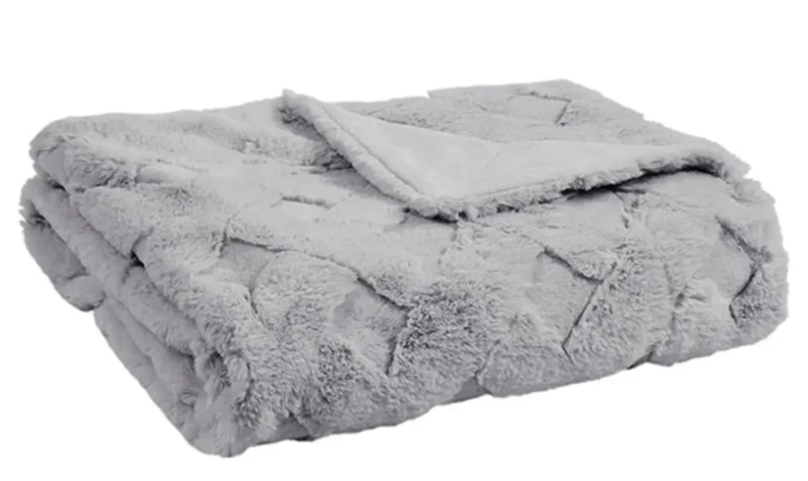 Olliix by Madison Park Claire Luxury Basketweave Grey Faux Fur Throw