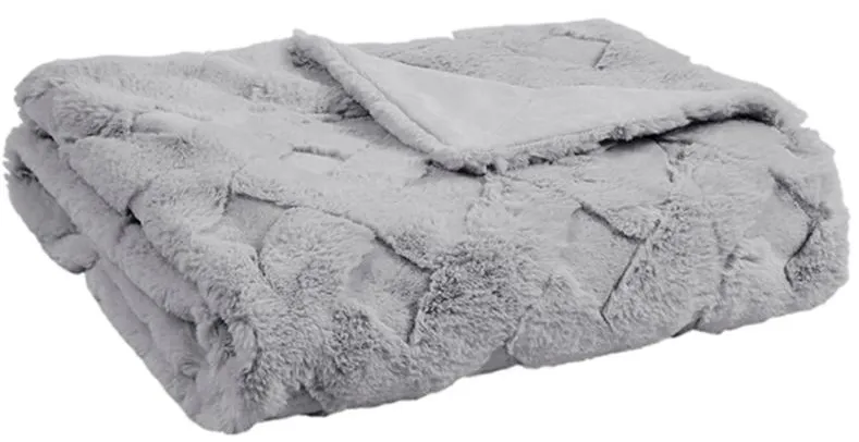 Olliix by Madison Park Claire Luxury Basketweave Grey Faux Fur Throw