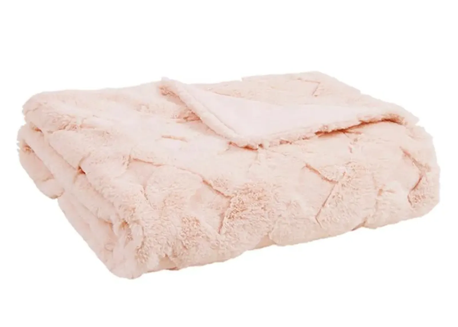 Olliix by Madison Park Claire Luxury Basketweave Blush Faux Fur Throw