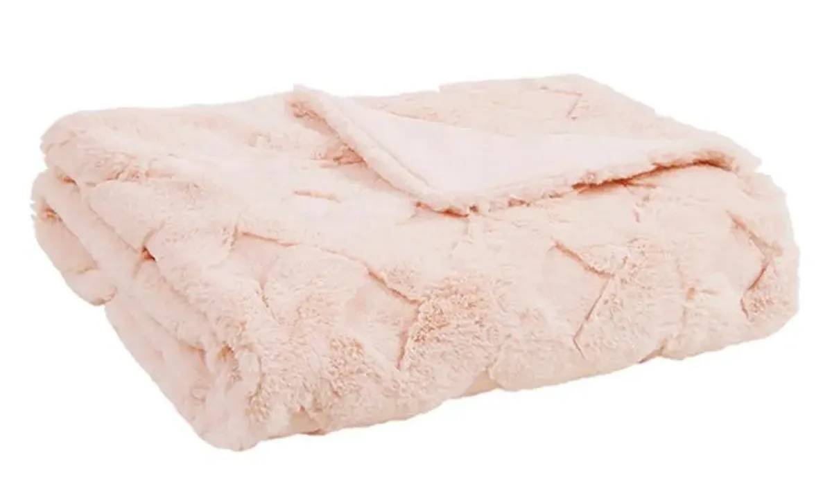 Olliix by Madison Park Claire Luxury Basketweave Blush Faux Fur Throw