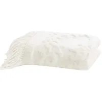 Olliix by Madison Park Chloe Ivory 100% Cotton Tufted Chenille Lightweight Throw with Fringe Tassel