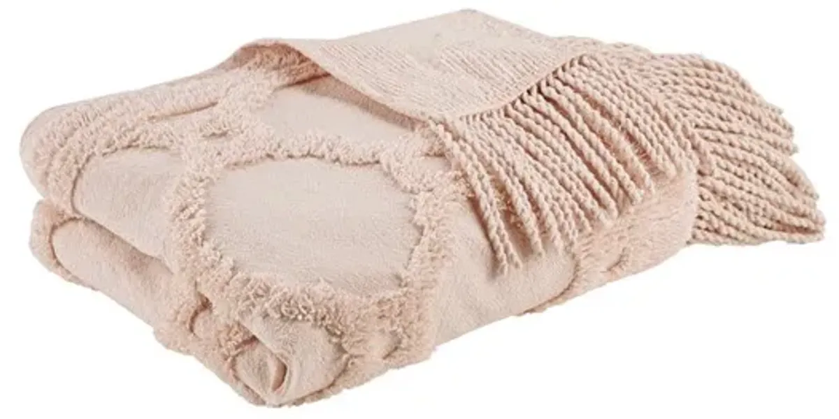 Olliix by Madison Park Brianne Blush 100% Cotton Tufted Chenille Lightweight Throw With Fringe Tassel