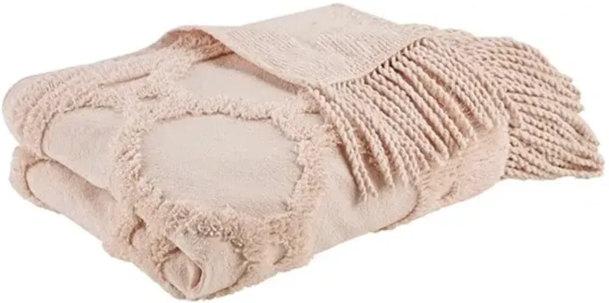 Olliix by Madison Park Brianne Blush 100% Cotton Tufted Chenille Lightweight Throw With Fringe Tassel