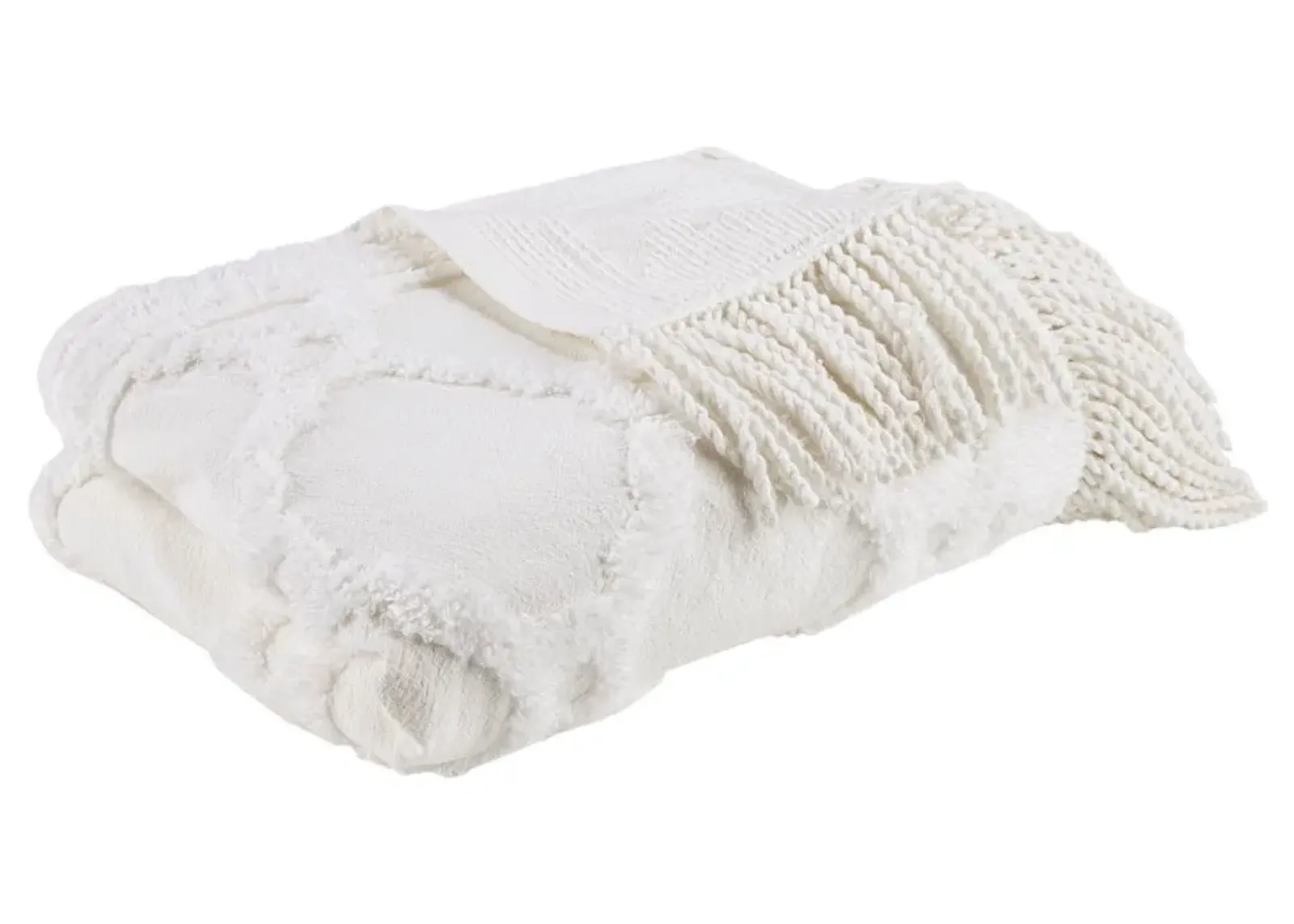 Olliix by Madison Park Brianne 1 White Cotton Tufted Throw