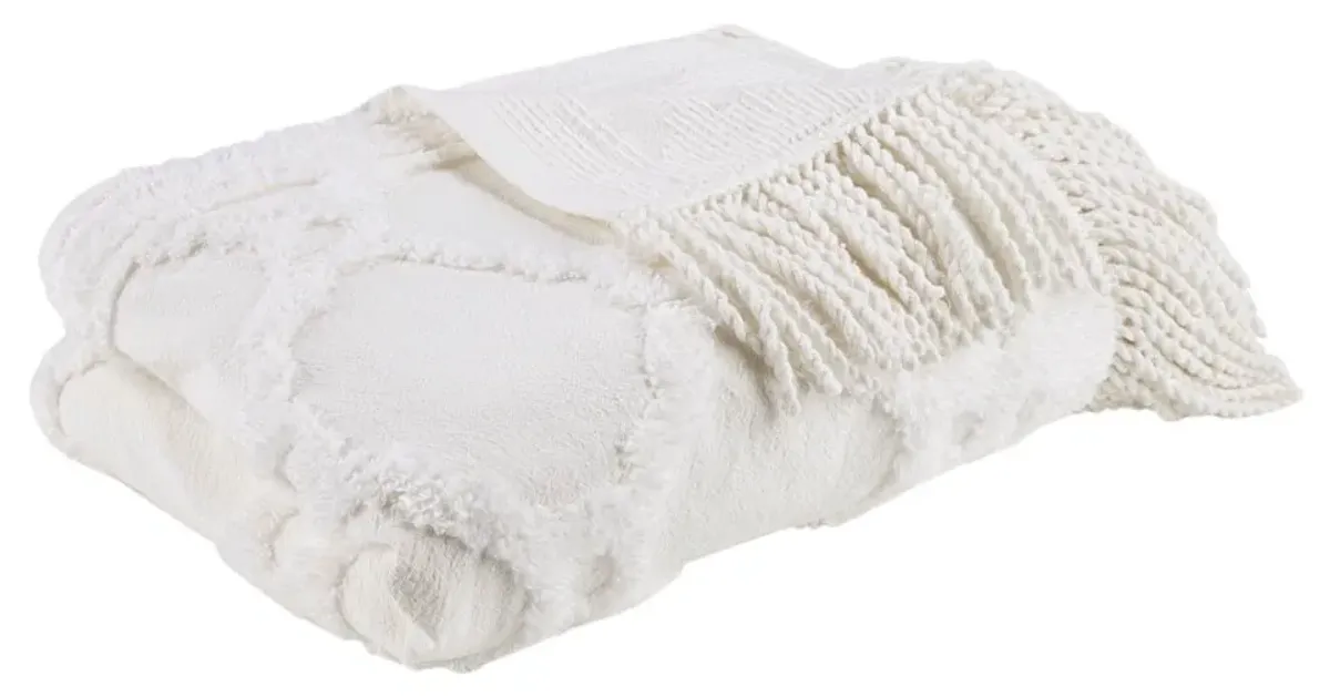 Olliix by Madison Park Brianne 1 White Cotton Tufted Throw