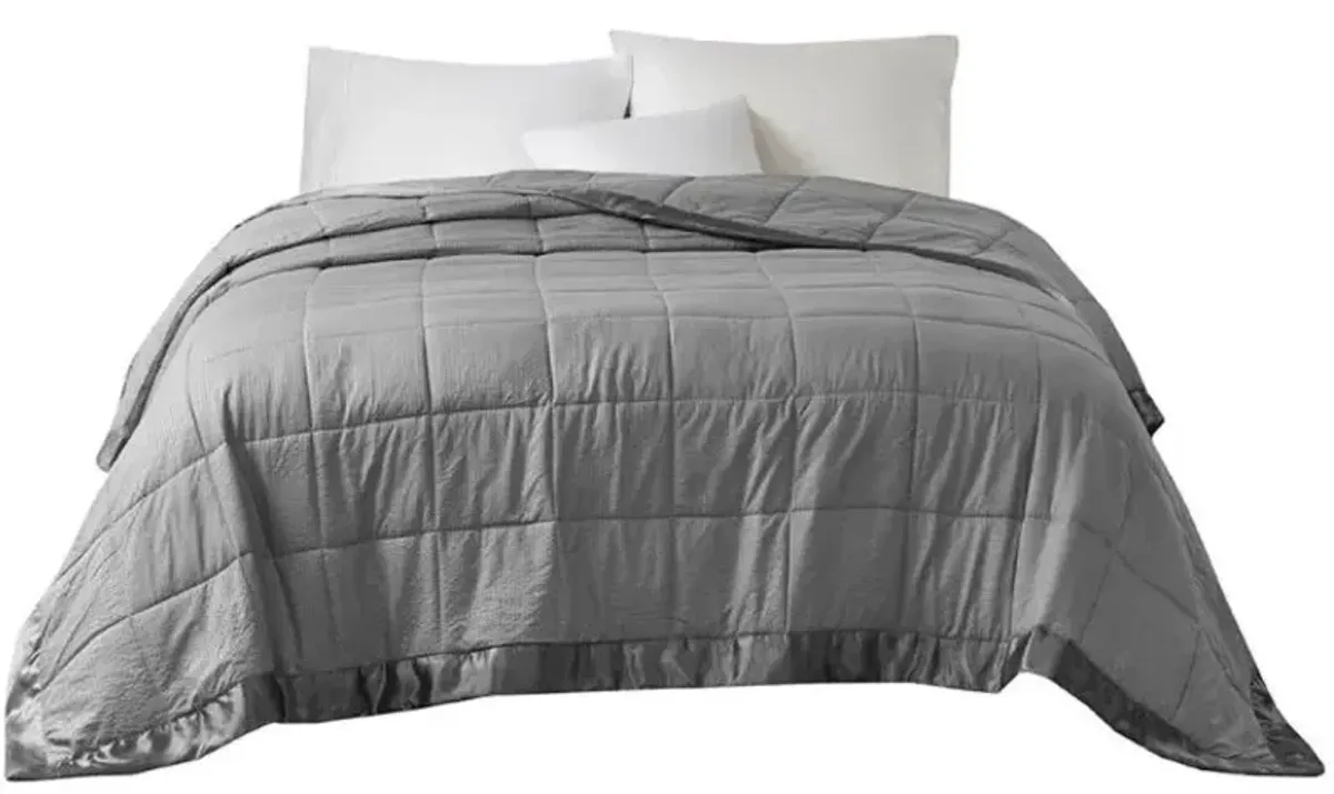 Olliix by Madison Park Cambria Charcoal Twin Premium Oversize Down Alternative Blanket with 3M Scotchgard