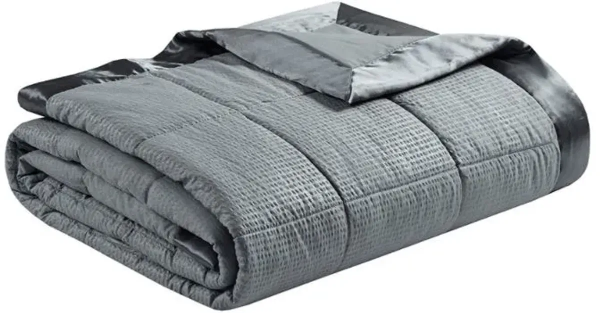 Olliix by Madison Park Cambria Charcoal Twin Premium Oversize Down Alternative Blanket with 3M Scotchgard