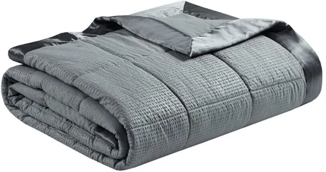 Olliix by Madison Park Cambria Charcoal Twin Premium Oversize Down Alternative Blanket with 3M Scotchgard