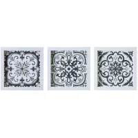 Olliix by Madison Park Montage 3 Black/White Printed Distressed Tile Pattern Decorative Box Wall Art Set