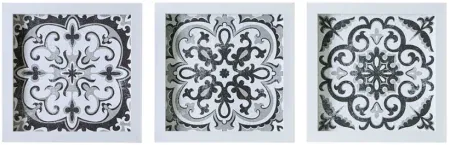 Olliix by Madison Park Montage 3 Black/White Printed Distressed Tile Pattern Decorative Box Wall Art Set