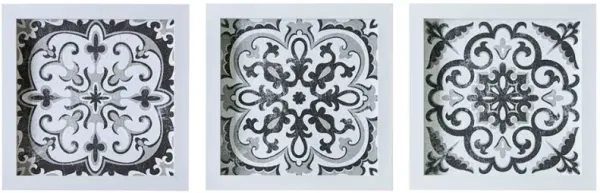 Olliix by Madison Park Montage 3 Black/White Printed Distressed Tile Pattern Decorative Box Wall Art Set