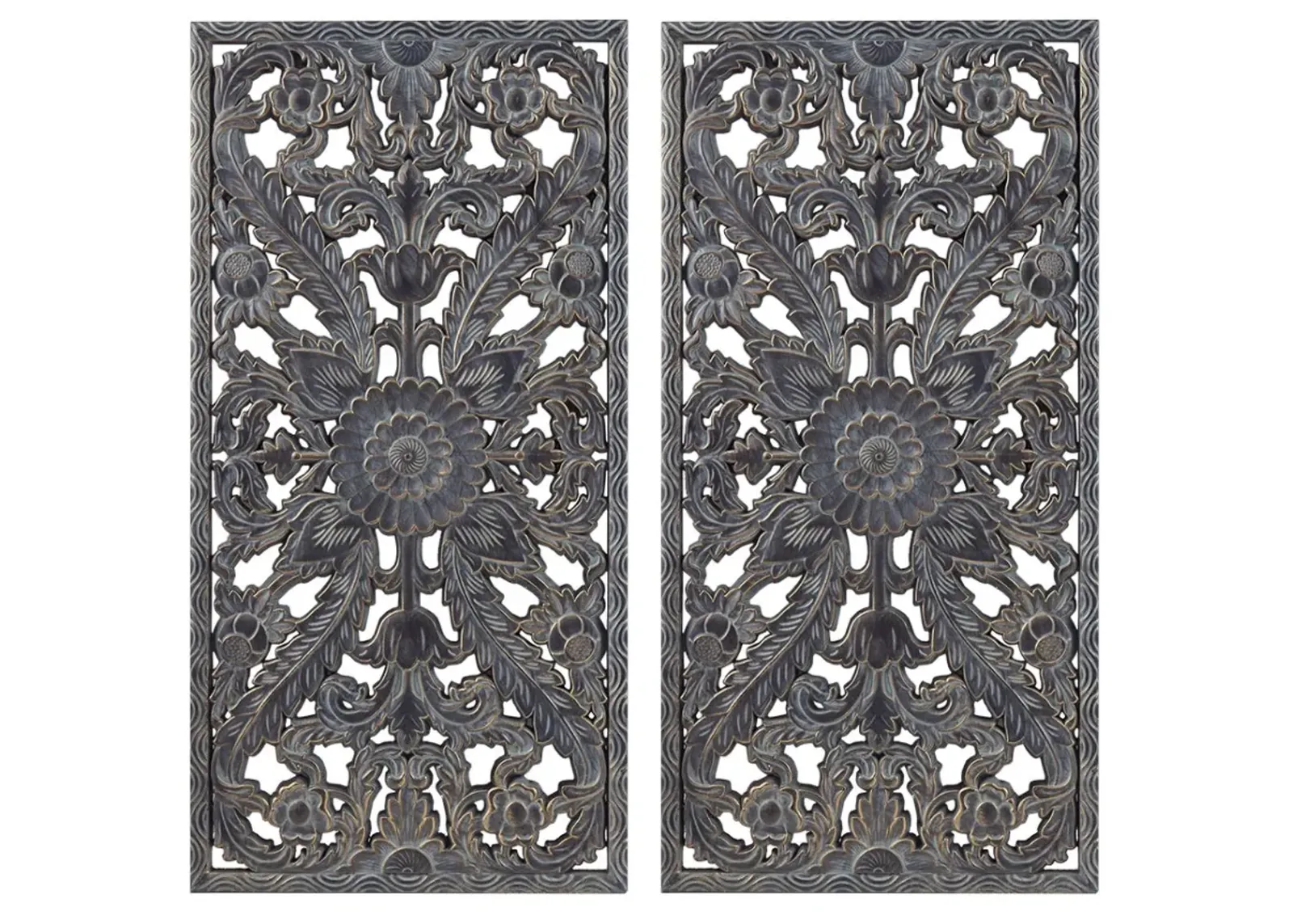 Olliix by Madison Park Botanical Panel 2 Piece Antique Blue Carved Wall Set