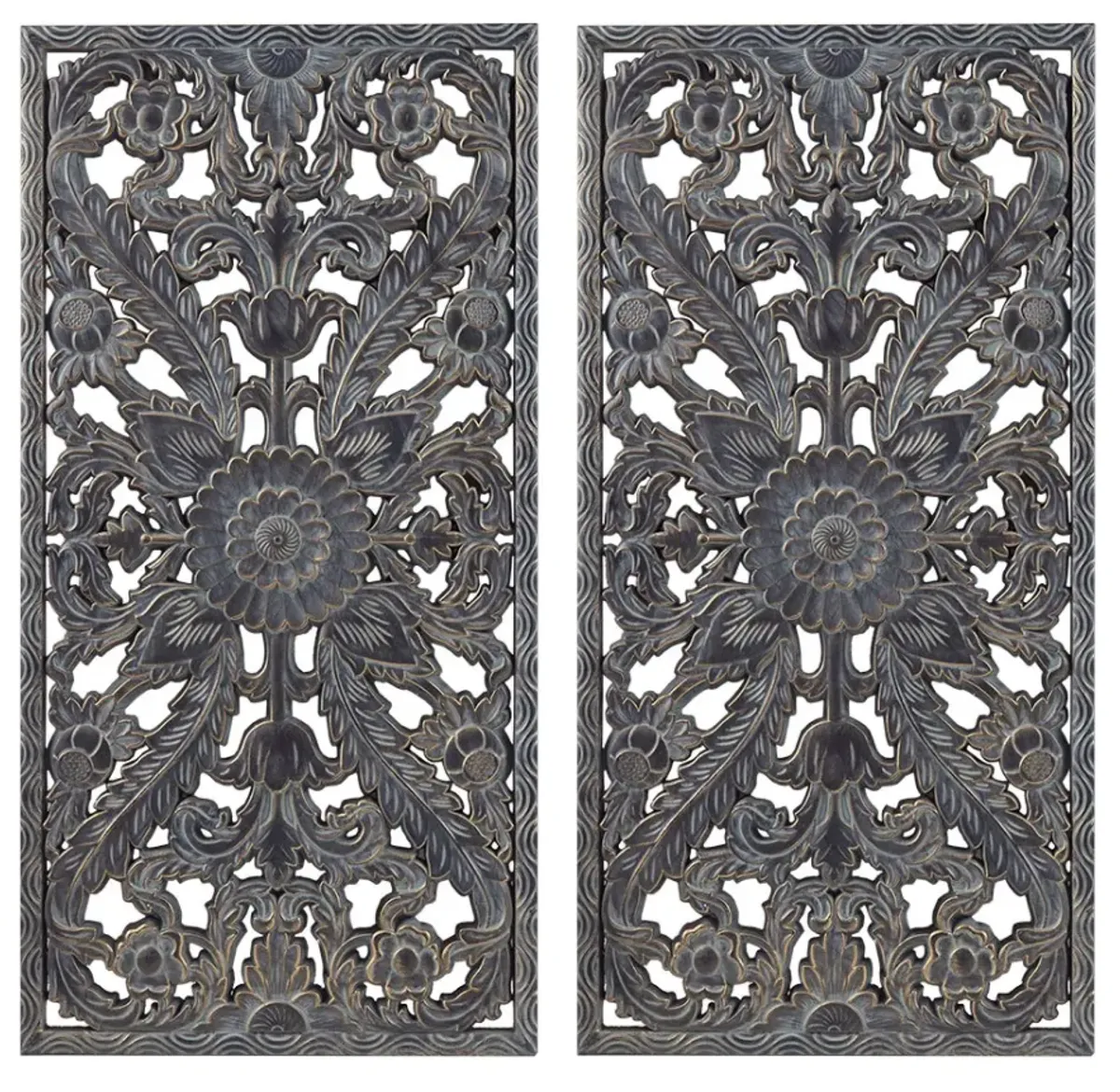 Olliix by Madison Park Botanical Panel 2 Piece Antique Blue Carved Wall Set