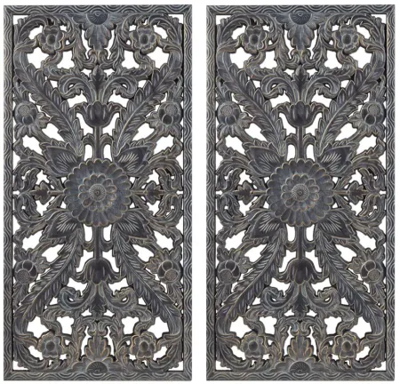 Olliix by Madison Park Botanical Panel 2 Piece Antique Blue Carved Wall Set