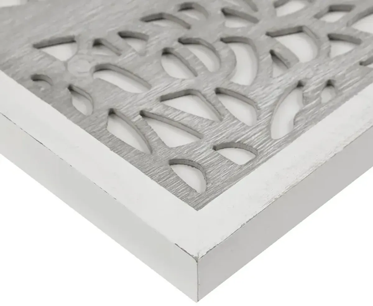 Olliix by Madison Park Laurel Branches Grey and White Carved Wood Panel Wall Decor