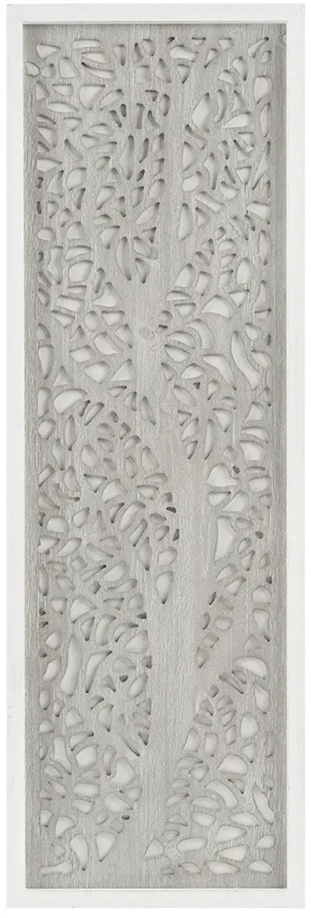 Olliix by Madison Park Laurel Branches Grey and White Carved Wood Panel Wall Decor