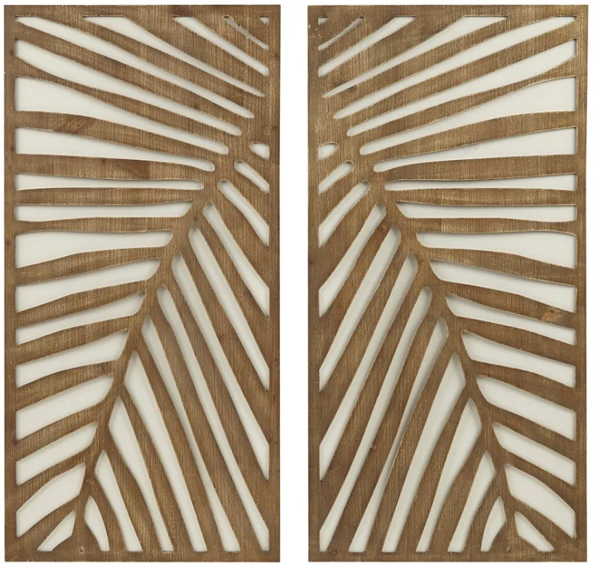 Olliix by Madison Park Birch Palms 2 Piece Dark Brown Carved Wall Panel Set