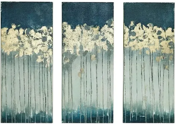 Olliix by Madison Park Teal Set f 3 Midnight Forest Gel Coat Canvas with Gold Foil Embellishment