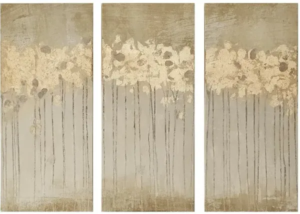 Olliix by Madison Park Taupe Set of 3 Sandy Forest Gel Coat Canvas with Gold Foil Embellishment