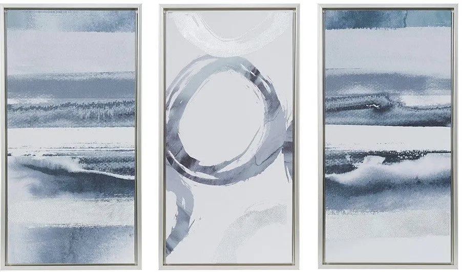 Olliix by Madison Park Grey Set of 3 Grey Surrounding Printed Frame Canvas with Gel Coat and Silver Foil
