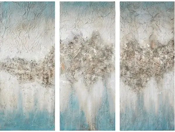Olliix by Madison Park Blue Set of 3 Blue Luminous Hand Painted Canvas