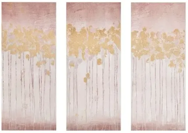Olliix by Madison Park Twilight Blush Dewy Forest Abstract Gel Coat Canvas with Metallic Foil Embellishment 3 Piece Set