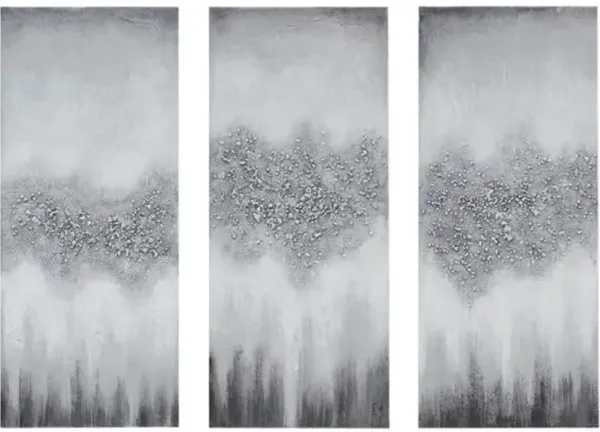 Olliix by Madison Park Grey Luminous 3 Piece Grey Hand Painted Heavy Textured Glitz Canvas Set