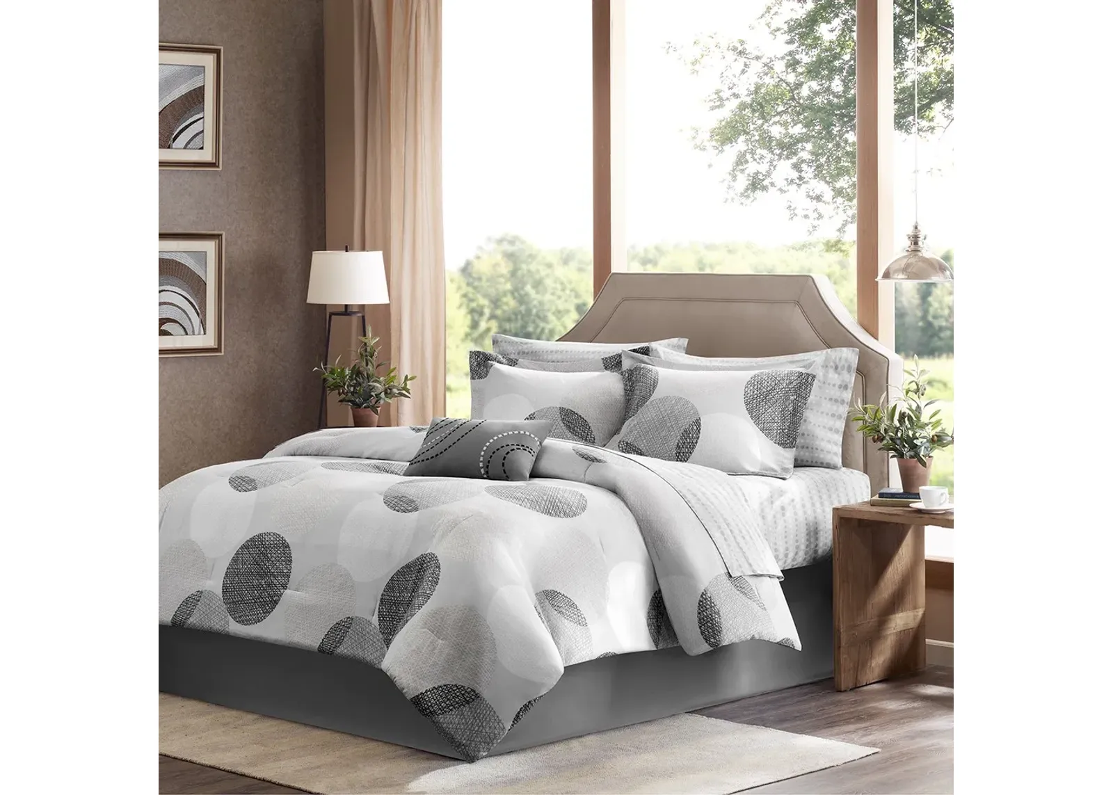 Olliix by Madison Park Essentials Grey Full Knowles Complete Comforter and Cotton Sheet Set