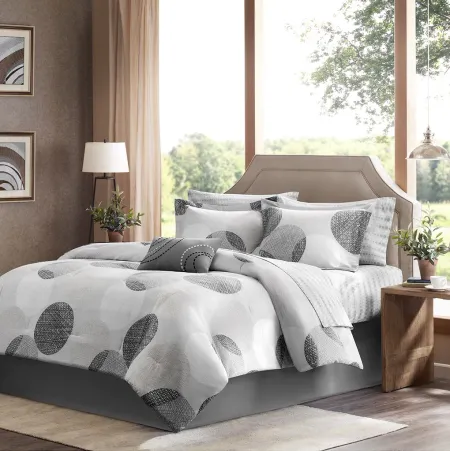 Olliix by Madison Park Essentials Grey Full Knowles Complete Comforter and Cotton Sheet Set