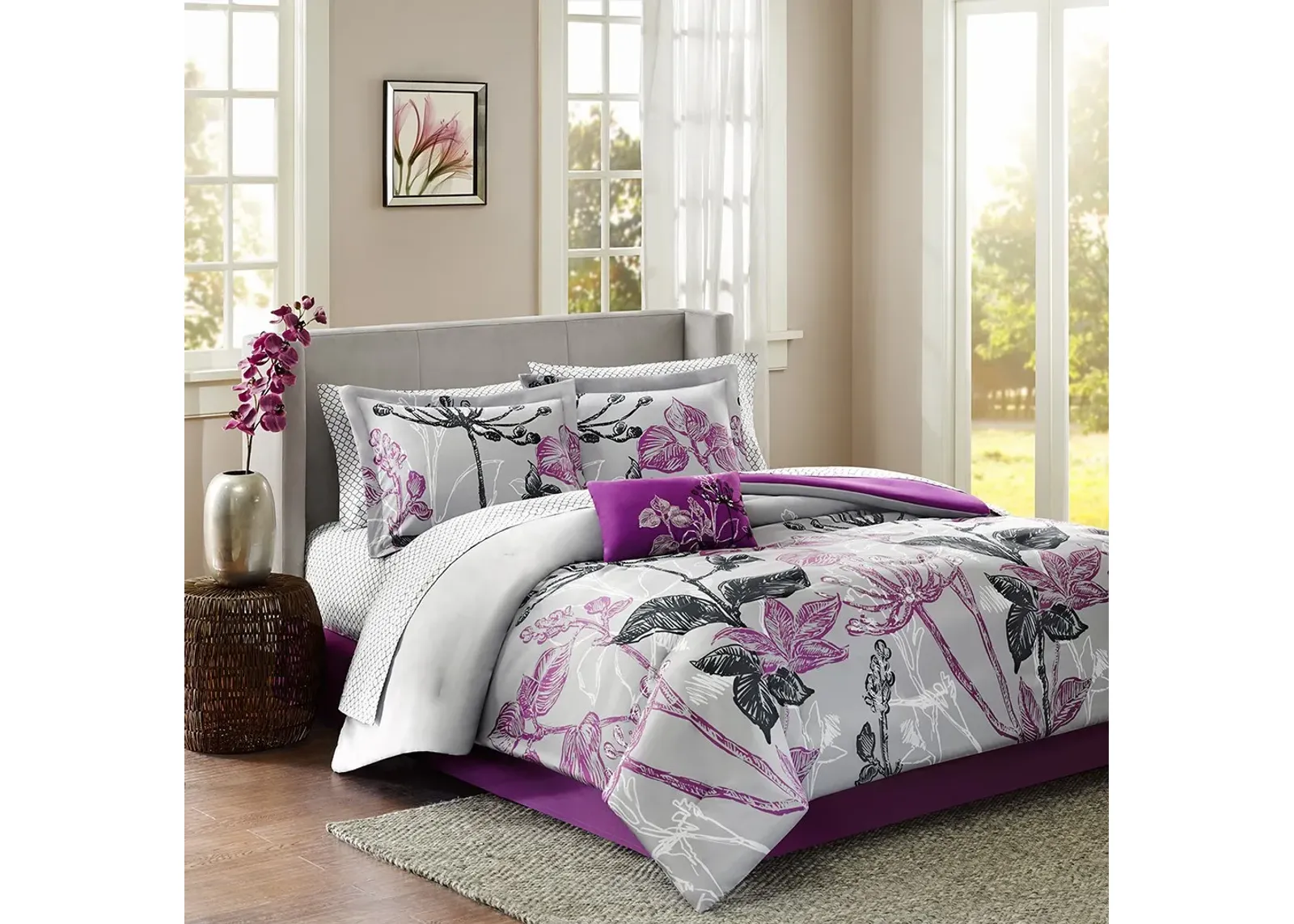 Olliix by Madison Park Essentials Purple Twin Claremont Complete Comforter and Cotton Sheet Set