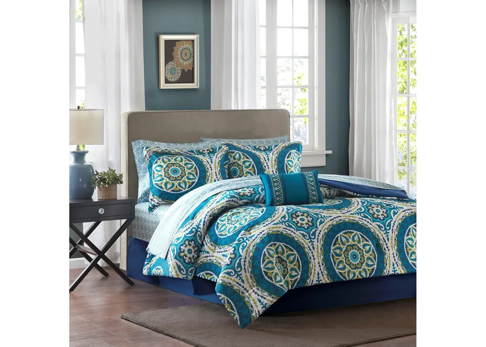 Olliix by Madison Park Essentials Serenity Blue Full Complete Comforter and Cotton Sheet Set