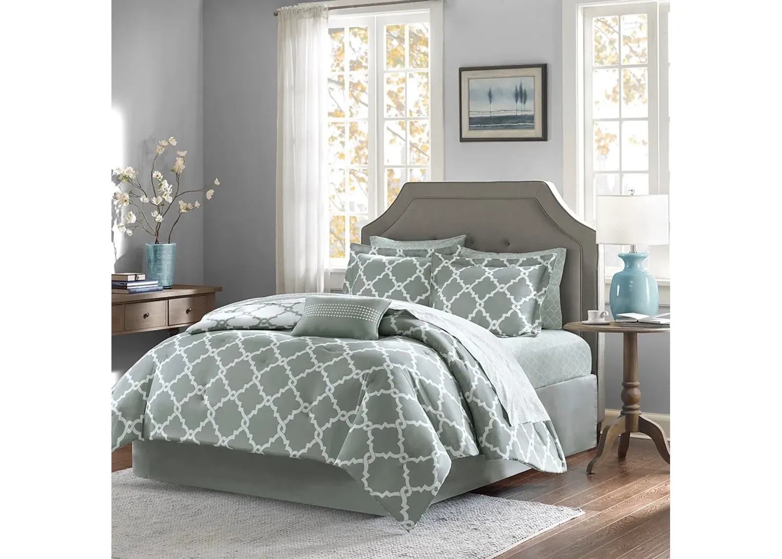 Olliix by Madison Park Essentials Merritt Grey Twin Reversible Complete Comforter and Cotton Sheet Set