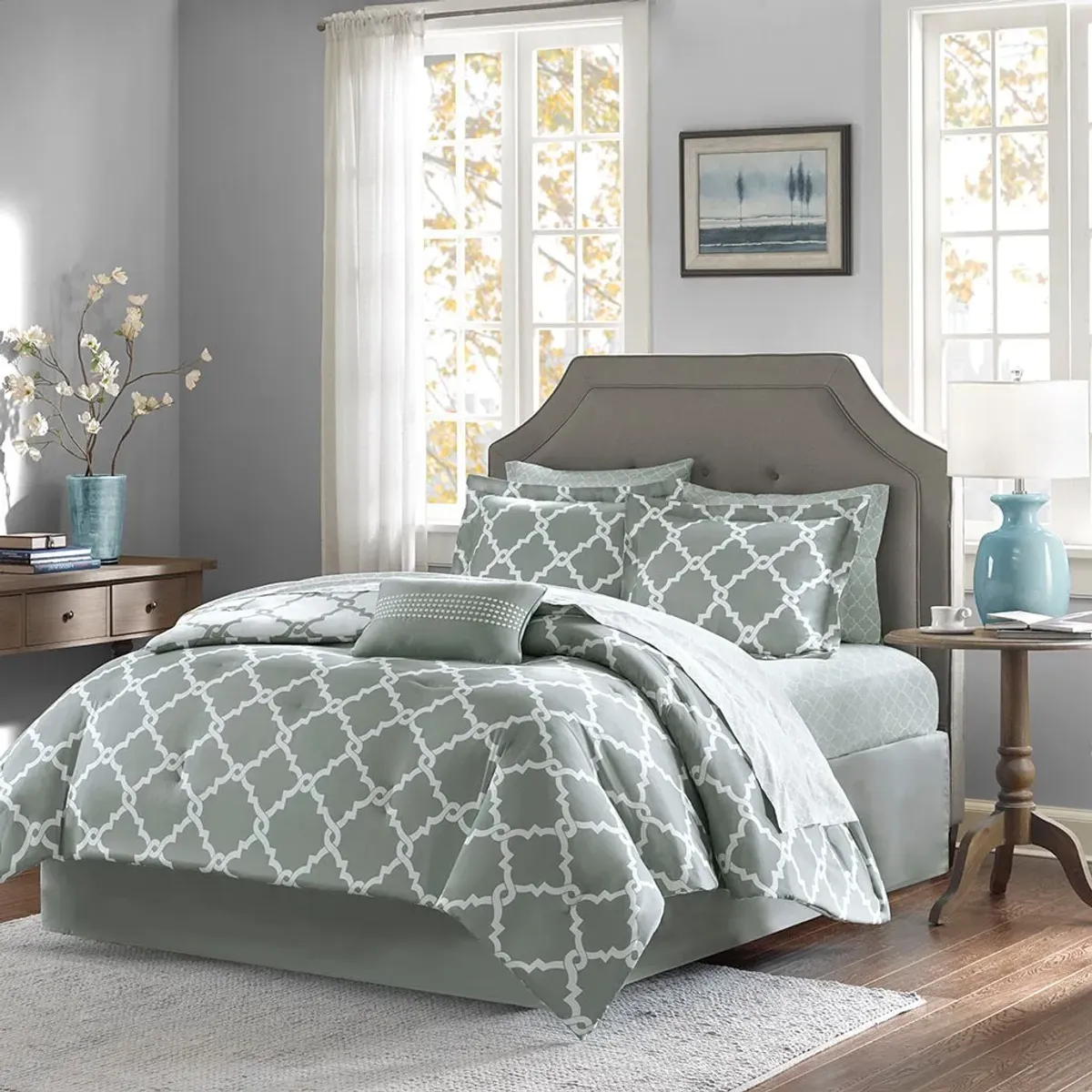 Olliix by Madison Park Essentials Merritt Grey Twin Reversible Complete Comforter and Cotton Sheet Set