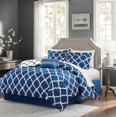 Olliix by Madison Park Essentials Merritt Navy Twin Reversible Complete Comforter and Cotton Sheet Set