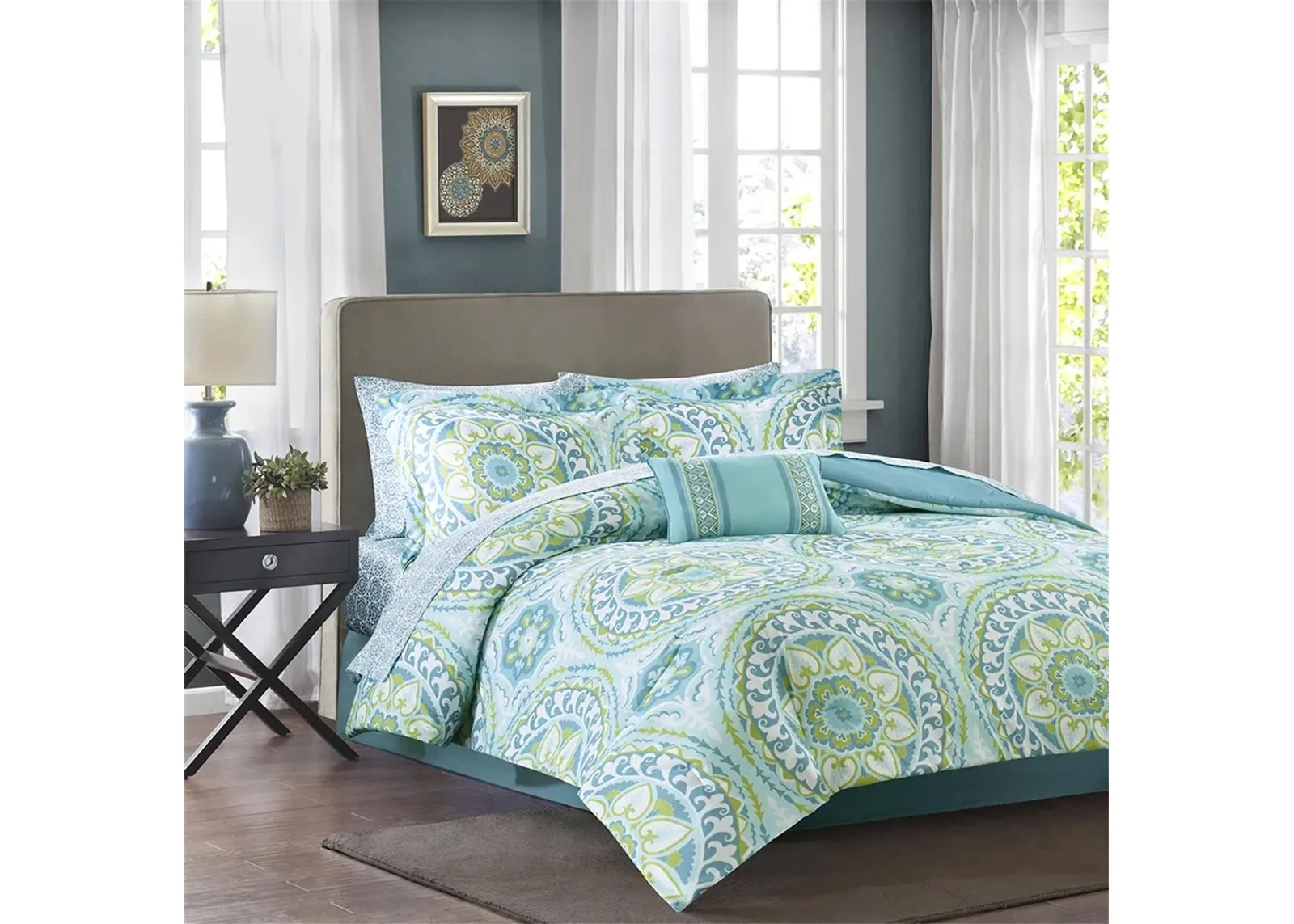 Olliix by Madison Park Essentials Serenity Aqua Full Complete Comforter and Cotton Sheet Set