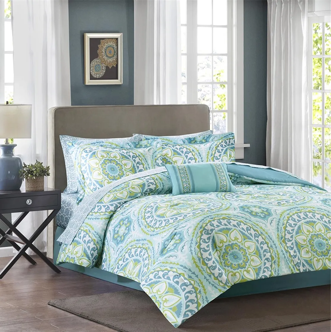 Olliix by Madison Park Essentials Serenity Aqua Full Complete Comforter and Cotton Sheet Set
