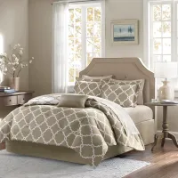 Olliix by Madison Park Essentials Merritt Taupe Twin Reversible Complete Comforter and Cotton Sheet Set