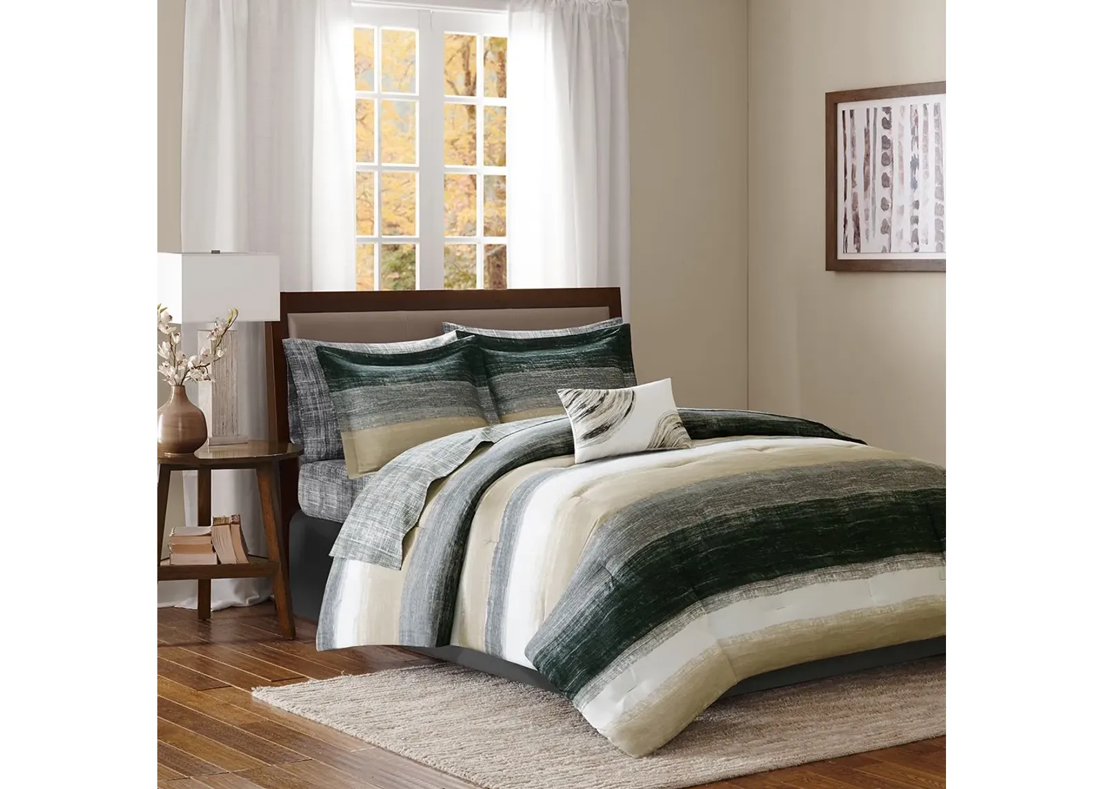 Olliix by Madison Park Essentials Saben Taupe California King Complete Comforter and Cotton Sheet Set