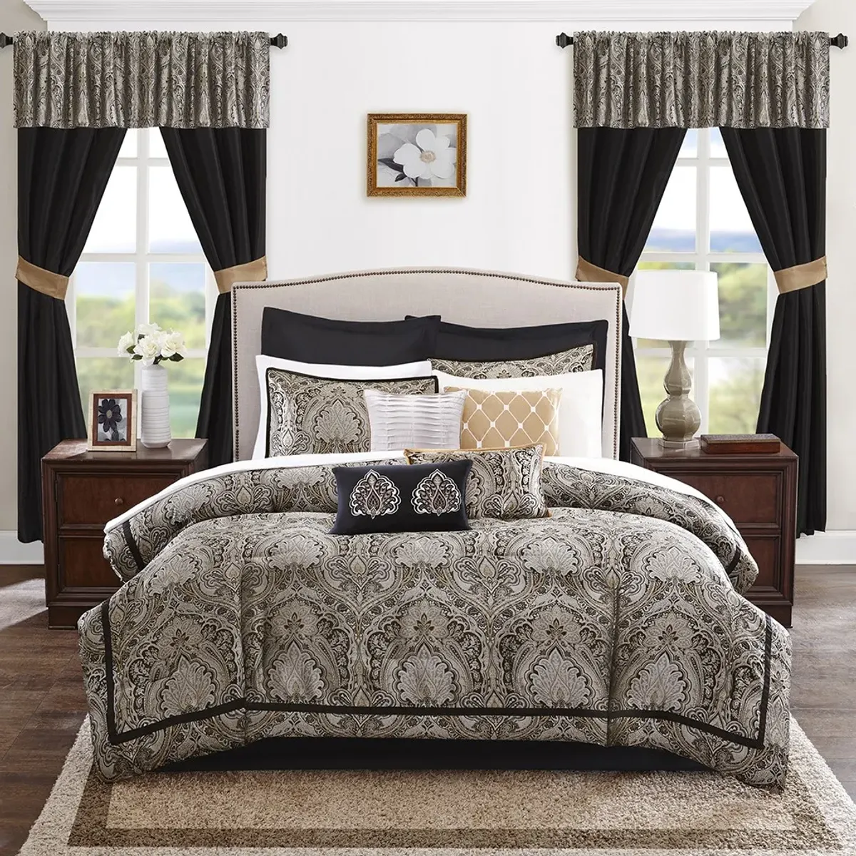 Olliix by Madison Park Essentials 24 Pieces Black California King Michelle Room in a Bag Set