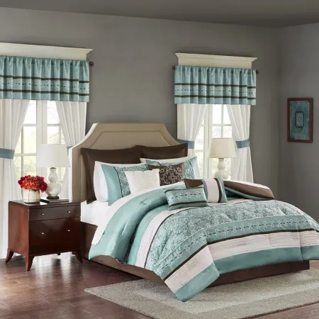 Olliix by Madison Park Essentials 24 Pieces Seafoam King Jelena Room in a Bag Set