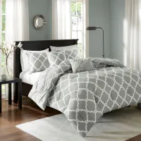 Olliix by Madison Park Essentials 5 Piece Grey Full/Queen Kasey Reversible Comforter Set