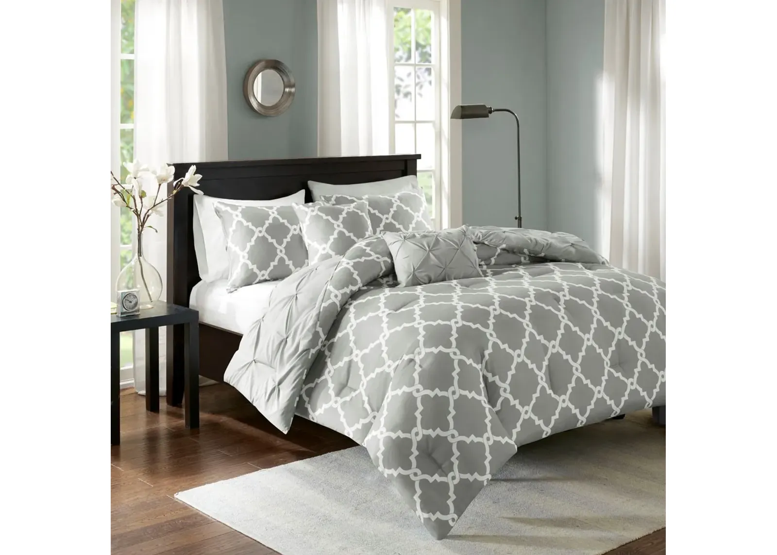 Olliix by Madison Park Essentials 5 Piece Grey Full/Queen Kasey Reversible Comforter Set